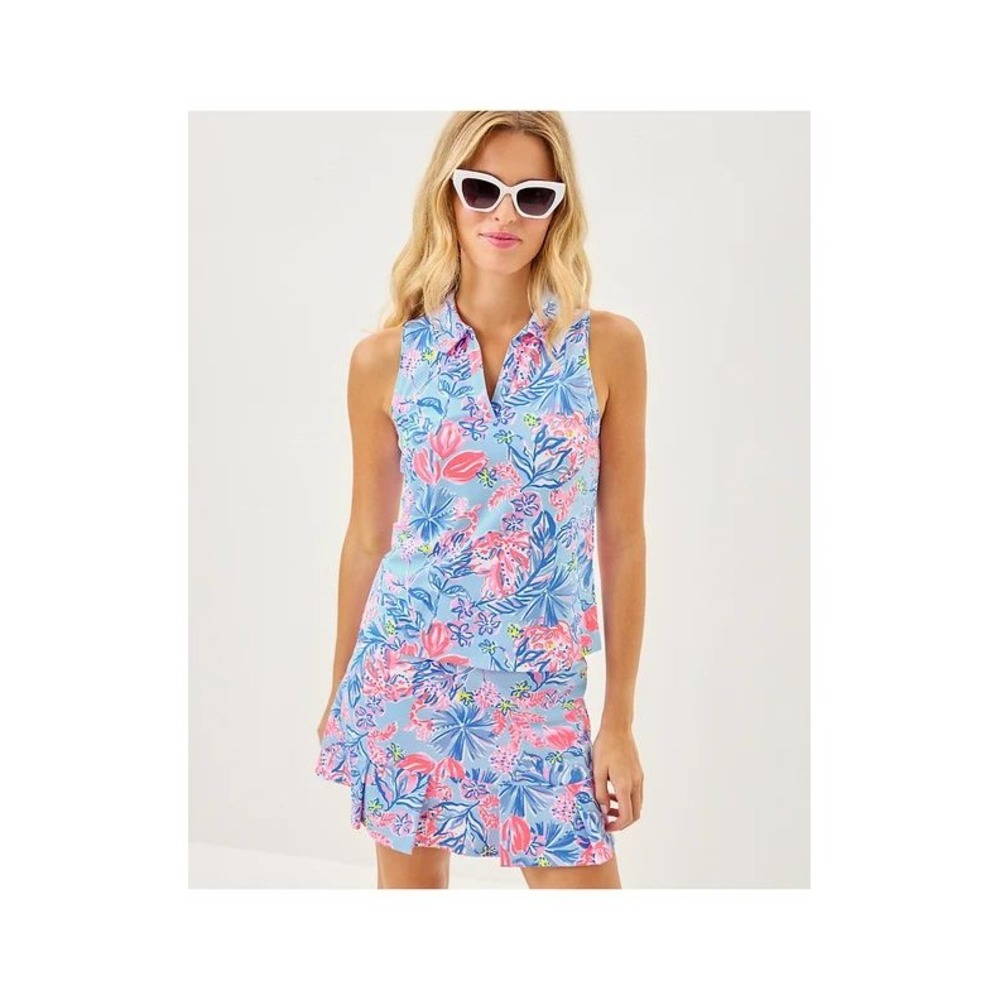 Lilly Pulitzer Luxletic Alister Polo Elephant Splash UPF 50+ Sleeveless Blue M